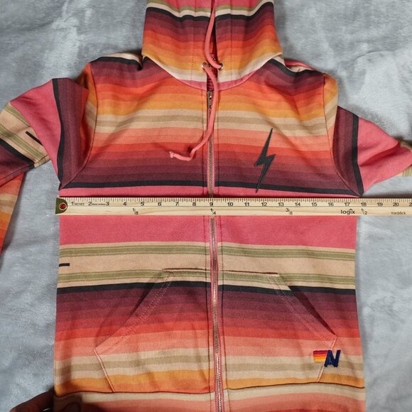 Aviator Nation Serape Bolt Striped Hoodie Womens XS Made In USA Faded Multicolor - Picture 10 of 12